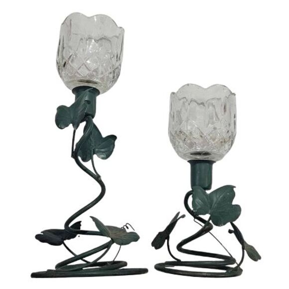 Ivy Leaves & Candle Holders Leaf PartyLite Faux Verdigris Patina 2 w/votive cups - Picture 1 of 6